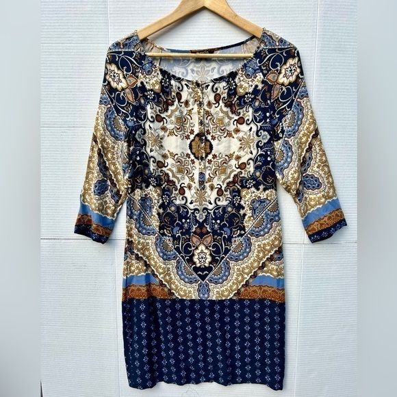 Massimo Dutti print pattern classic navy dress size 4 - Picture 4 of 9